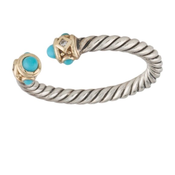 DAVID YURMAN STERLING SILVER & 14K GOLD TUQUOISE & DIAMOND RENAISSANCE RING - Picture 3 of 9